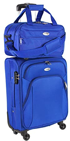 CABIN 5550 Set da 2 Valigie Trolley Leggero con Bagaglio a mano Borsone Piccolo Cabin Size – Trolley morbido con ruote girevoli 55x40x20 e Bagaglio a Mano 40x25x20