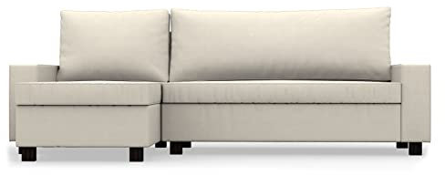 COMFORTLY Schonbezug für Schlafsofa mit Recamiere, handgefertigt, kompatibel mit Vilasund-Couch (Krone – Elfenbein)