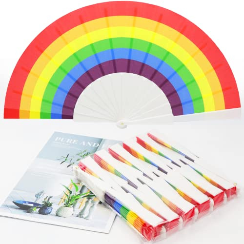 Riccioofy Set mit 12 Regenbogen-Fächern, faltbar, Regenbogen-Party-Dekoration, Ornamente, Handfächer für Frauen, faltbares Zubehör