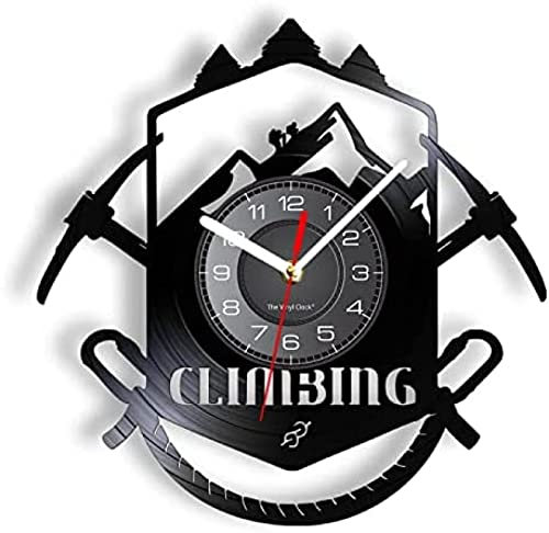 12 Inch Round Wall Clock Mountain Climbing Logo Wall Clock Hiking Trail Ice Axe Extreme Sport Equipment Vinyl Record Wall Clock Gift