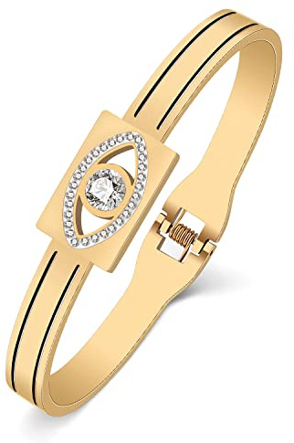 YAYAKO Edelstahl Strass Armband Armreif Zierlich 18k plattiert Silber Gold Armbänder für Frauen Mädchen Charme Armbänder Geschenke (Evil Eye Armband Vergoldet)