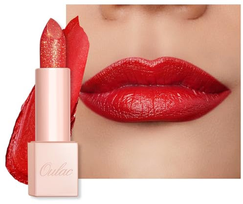 Oulac Red Shimmer Lipstick for Women - Moisture Tinted Lip Balm for Dry Lips, Creamy Formula, Hydrating & Smooth, Infused with Shea Butter, Vegan, Clean Beauty (PG02) Red Coral