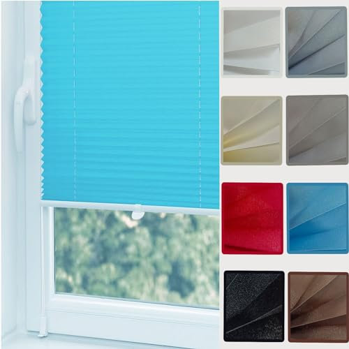 Klemmfix Plissee Ohne Bohren 40 x 70 cm Sichtschutz und Sonnenschutz Blickdicht Faltrollo Plisseerollo Jalousie mit Klemmträger / -fix für Fenster & Tür, Blau