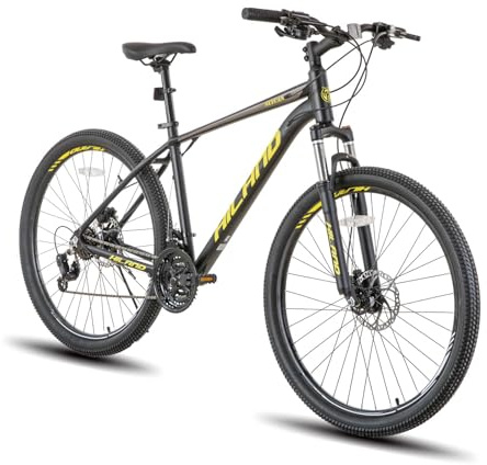Hiland Aluminium Mountainbike 21 Gänge, 27,5 Zoll MTB Scheibenbremsen Lock-Out Federgabel, Fahrrad für Männer Mountainbike Damen Fahrrad, Schwarz