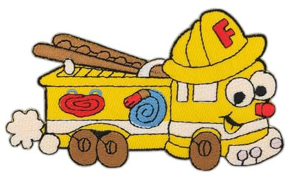 Feuerwehr Auto Gelb Aufnäher zum aufbügeln oder aufnähen Bügelbild Aufbügler für Kleidung gestickter Bügelflicken Kinder Baby Applikation Patch Größe 10,7 x 6,3 cm