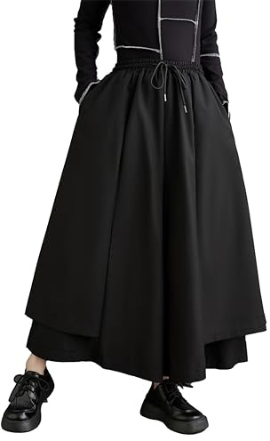 ellazhu Women's Oversized Irregular Drop Crotch Wide Leg Hakama Drawstring Harem Pants GZ163 Black