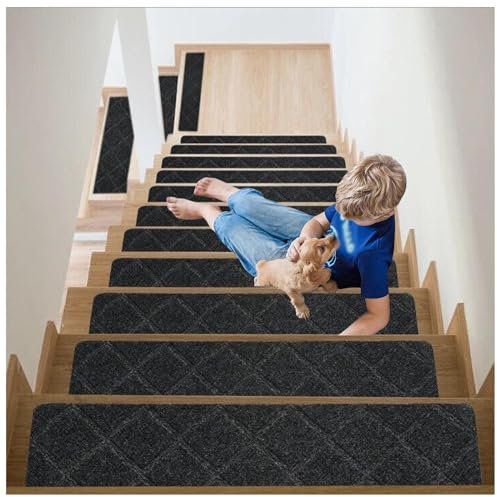 RYJYQYX Anti-Rutsch Treppenteppich, Waschbar Teppich für Treppenstufen, 76 x 20,3 cm Stufenmatten Ohne Kleben für Kinder Ältere und Hunde,B-4Pcs