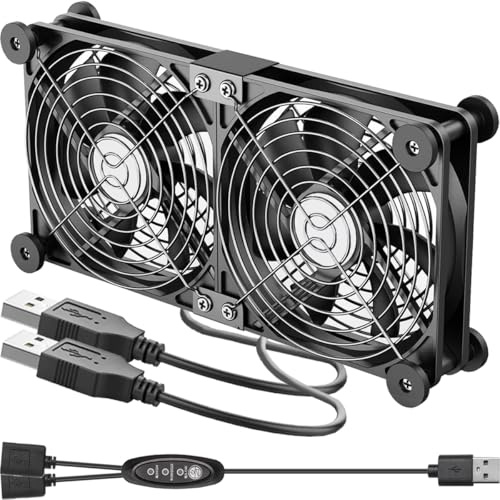 JYUDAUFU Double ventilateur 120 × 25 mm DC1225 Port USB Dissipateur thermique Ventilateur à double roulement à billes silencieux avec interrupteur, pour routeur/ordinateur portable/PC