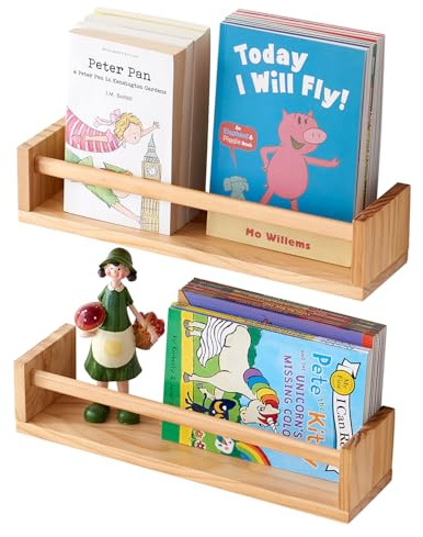 OAKERLAND 2 Piezas Flotantes Estantes para Guardería, 40cm Flotantes Baldas Pared Madera Pino, Estantería Pared para Decoración Cuentos, Madera Estantes Organizadores de Libros (40 cm)