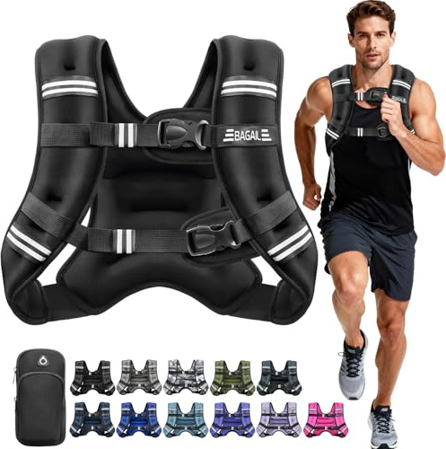 BAGAIL Comfort-Fit Weighted Vest for Woman, Even Weight Distribution, Faster Weight Loss, No-Chafe or Bounce for Walking & Running with Detachable Phone Pouch & Reflective Stripes - 20lb, Black