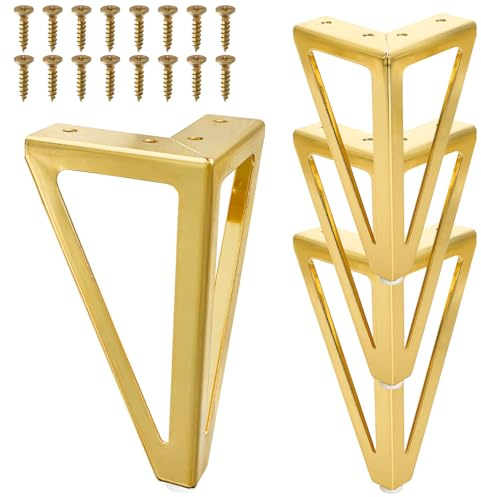WRINGKIT 6 Inch Gold Furniture Legs Set of 4, Modern Metal Furniture Feet with Floor Protectors, Heavy Duty Table Dresser Legs for Cabinet Sofa Feet DIY Replacement, Max Load 1322 Lbs
