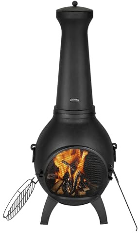 VEVOR Cheminée Extérieur, 559 mm, Poêle à Bois Sphérique en Aluminium Robuste pour Barbecue et Réchauffer, avec Grille, Couvercle de Cheminée Antirouille, pour Patio, Jardin, Arrière-Cour, Plein Air