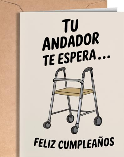 Tarjeta Felicitación de Cumpleaños para familiar o amigo - Tarjeta Feliz Cumpleaños Original - Tarjeta Regalo de Cumpleaños para madre, padre, hijo, hija, amiga, amigo... - Tu Andador Te Espera EU 80