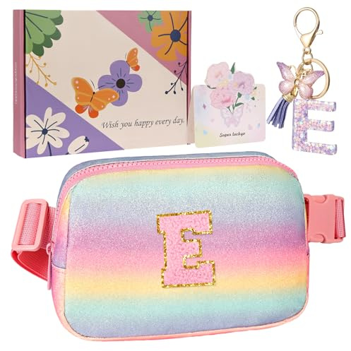 ONETOALL Riñonera Mujer y Niña Personalizada, Bolso Pecho Pequeño con Iniciales & 3 Colores a Elegir - Regalo para Cumpleaños y Fiestas Infantiles, Colorido E