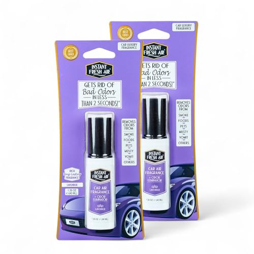 2-Pack: Dual-Action CAR AIR Freshener Lavender - Instantly Eliminates Odors from Smoke, Food, Pets, Must and more in 2 Seconds, For Commuters, Pet Owners, Rideshare Drivers,1.35 Oz - INSTANT FRESH AIR