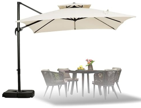 CZQGLYM Ombrellone da Giardino Decentrato 4x3m /3x3m/ 2.5 x2.5m,Rotazione a 360°,Protezione UPF 50+ Ombrellone da Spiaggia,Piscina Giardino Terrazzo Bar Ristorante (Beige,3mx3m(9.8ft x 9.8ft))