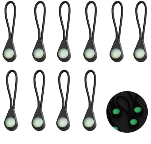Eawfgtuw Lot de 10 tirettes lumineuses pour sacs à dos, vestes et tentes, phosphorescentes pour extension de fermeture éclair avec design anti-perte, compatible avec le camping en plein air (type)