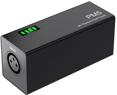 Denash Alimentatore Phantom 48V, Alimentato a Batteria Portatile con Batteria Ricaricabile Integrata da 1500mAh e Uscita di Ingresso XLR, per Microfoni a Condensatore Registrazione in