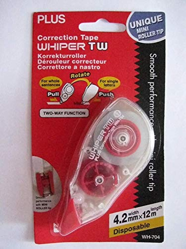 PLUS Korrekturroller TW WH-704, 12 m x 4.2 mm, 2-Wege-Korrektur, sofort überschreibbar, 1 Stück, transparent-rot
