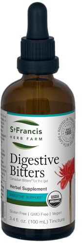 St. Francis Herb Farm Digestive Bitters (3.4floz) USDA Certified Organic, GMO-Free, Gluten Free, Vegan, Vegetarian (1 Bottle) Natural Digestive Regularity Support