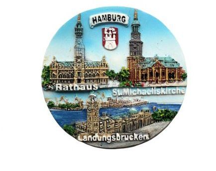 City Souvenir Shop Relief-Magnet Hamburg, rund