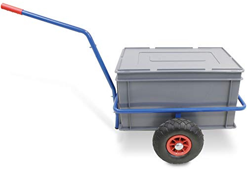 BRB Handwagen mit herausnehmbarer Kunststoffkiste 600x400x320 mm (grau), mit pannensicheren Reifen, Tragkraft 200 kg