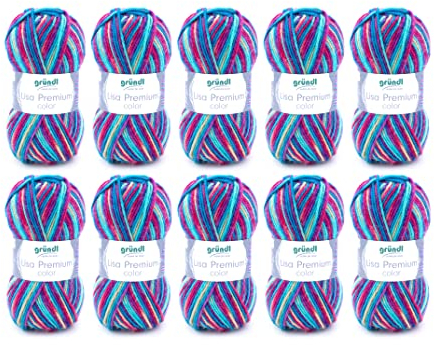 Gründl Laine Lisa Premium color – fil à tricoter avec dégradé de couleurs – douce et respectueuse de la peau – 100% acrylique – 10 pelotes 50 g / 133 m – taille d’aiguille 3,5–4,5 - Vert menthe viole