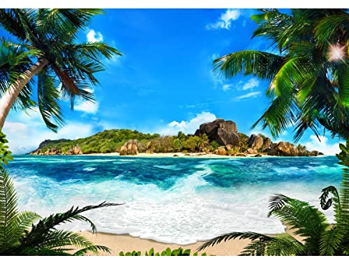 Runa Art Papel tapiz fotográfico 396 x 280 cm Playa de la isla del mar | Lana Decoración De Pared Sala Cuarto | Fabricación alemana | Verde azul 9213012a