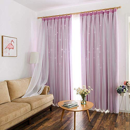 Jnday - Cortinas de Doble Capa Opacas, Estilo Princesa, Estrellas Perforadas, para habitación Infantil, niña, Dormitorio, Bay, Ventana de A, Suave y Elegante, Tela, a, 350x250cm(138x98inch)