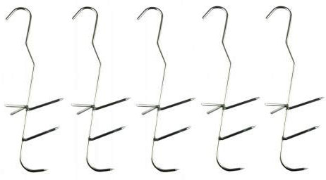 QLS Räucherhaken aus Stahl Räucherlauge Dreifach Fischhaken Metzgerhaken 5 St. 20 cm