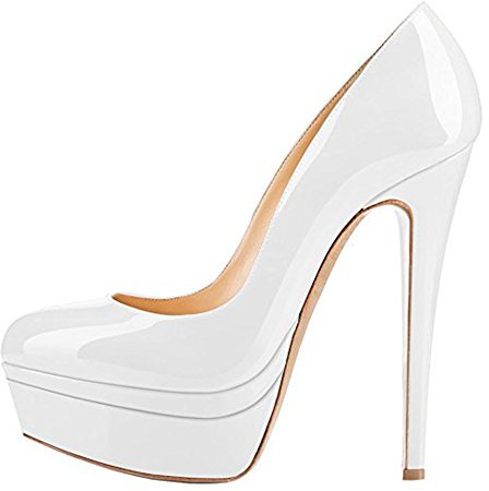 Only maker Damen Doppel-Plateau Pumps Stiletto High Heels Elegante Damenschuhe Lackoptik Weiß 43 EU