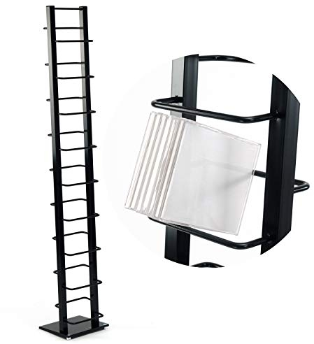 Design CD Regal Tower | 138x20 cm (HxB), Metall mit Glasfuß | stilvolle CD Aufbewahrung, Retro CD Rack für ca 126 CDs, CD Ständer | Farbe: schwarz