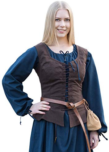 Battle-Merchant Tilda - Damer medeltida livstycke - blusliv med breda band av bomull - senmedeltida LAJV-klädsel för utklädnad - svart eller brun - stl. S-XXL