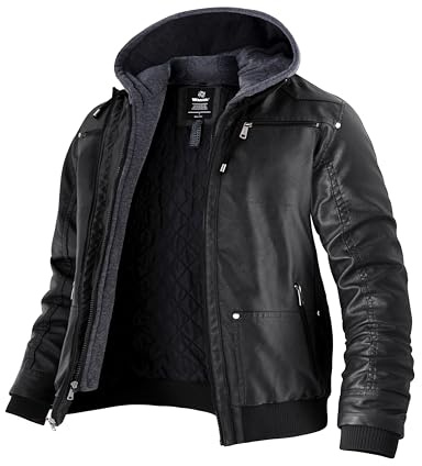 Wantdo Chaqueta Cuero Chaqueta Abrigo Invierno Chamarra Invierno Chaqueta Cuero Marron Gris Oscuro(Gruesa) M