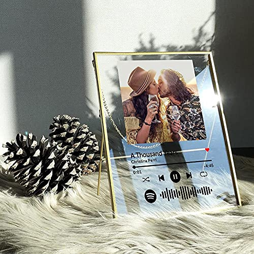 Marco de Fotos Placa Spotify Foto Personalizada | Cristal Spotify Cancion Personalizada | Portafotos Arte de Vidrio Metacrilato Tablero Musical Personalizado| Regalos Personalizados para Novio Novia