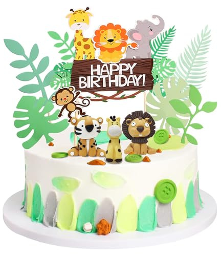Tocwick 11 Stück Waldtiere Kuchenaufsätze für Tiger, Giraffe, Löwe, Themenparty, Happy Birthday, Cupcake-Dekoration DIY Dessert Kuchen Dekoration Zubehör