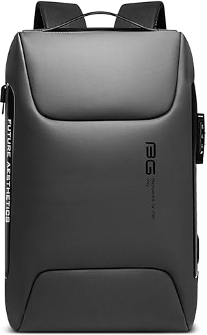 VARLIVOO Hombre Mochila USB Port Estudiante Mochila 15,6 Portátil Universitaria Anti-Robo Contraseña Cerradura Mochila de Hombre Trabajo Viajar Colegio Impermeable Polyester Gris