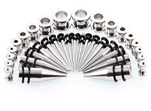 Huacan Dehnstäbe Set 1-10mm Chirurgenstahl Tunnels Dehnstab Dehnset Taper Plugs Ohr Piercing Silber Schwarz Buntfarbe Stecker Abschraubbar Klassisch Expander Damen Herren 36 Stück