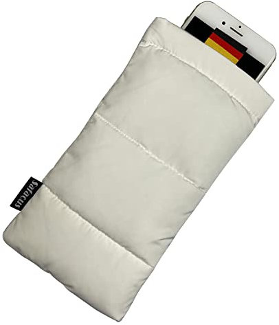 SAFACUS Thermo Handyhülle Tasche Universal Daunen Pouch Handysocke Weihnachten Geschenke für Smartphones Handy Winter Handyhülle für iPhone 14 13 12Plus X, Samsung Galaxy (White)