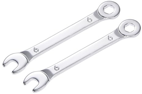 sourcing map Llave combinada delgada con extremo descentrado de 6 puntas y extremo abierto en ángulo, acero de alto carbono cromado espejo métrico, 6 mm, 2 piezas