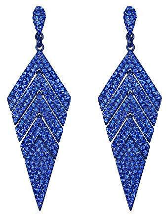EVER FAITH Boucles d'Oreilles Pendant Femme Pendentif Vintage Forme Losange Pluristratifié Cristal Strass Bleu