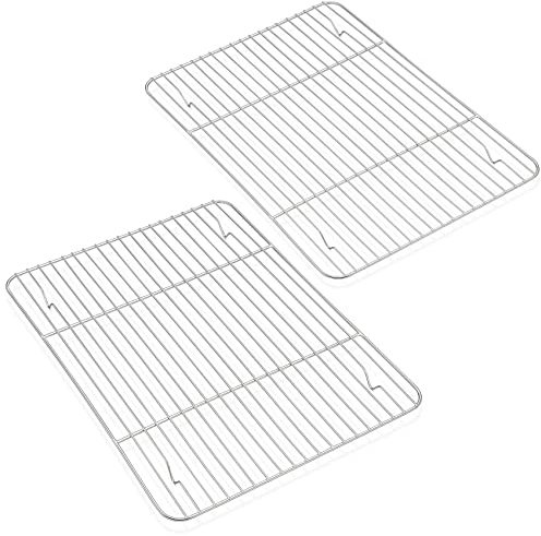 Onader Set di 2 griglie di raffreddamento rettangolari, in acciaio inox, per arrostire, grigliare, raffreddare, sano e durevole, lavabile in forno e lavastoviglie, 29,5 x 23 x 1,5 cm