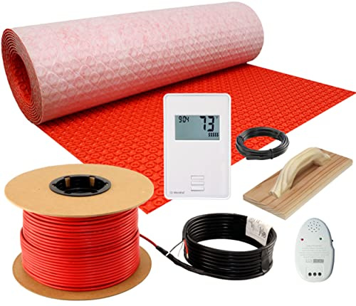 LuxHeat 80sqft Electric Radiant Floor Heating System - 120v Laminate Flooring Heating System Includes UTN4 Non-Programmable Thermostat w/GFCI, Heater Cable, Uncoupling Membrane, Floor Sensor & Alarm