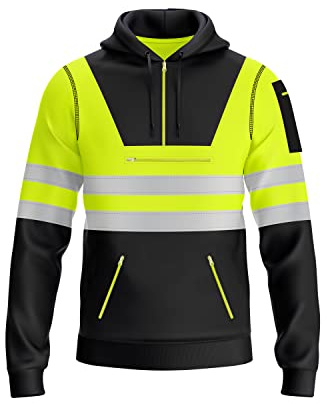 Sweat à capuche haute visibilité pour homme avec bande réfléchissante et poches zippées - Jaune et orange
