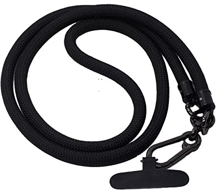 BAWAKO Premium Schlüsselband mit Karabinerhaken, Umhängeband für Schlüssel Namensschild Handy Kamera, Handyband Universal zum Umhängen, Umhängeband für Handykette, Lanyard rund gewebt (Schwarz L)