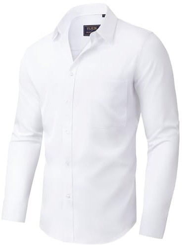 siliteelon Hemd Herren Langarm Stretch Freizeithemd Businesshemd Regular Fit Anzughemd Unifarben Büro Arbeit Shirt Weiß 3XL
