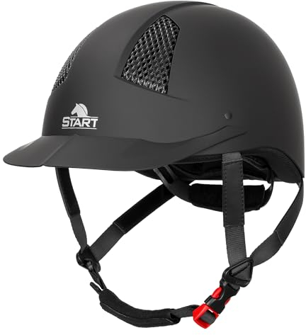 Start Reithelm verstellbar leicht mit Belüftung für Kinder & Erwachsene Sicherheit EN 1384 VG1 ABS/EPS stoßdämpfend herausnehmbar, waschbar Polster - Winner (Schwarz, M)
