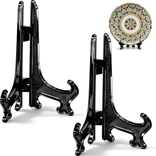 Funzhan 2 Stück Schwarze Acryl Tellerständer 10cm, Kleine Tischaufsteller | kleine acryl tischstaffelei für fotos, tischkarten, miniaturmalereien, bilderrahmen halter – ideal für hochzeit & diy basteln