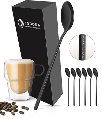 JODORA Design Kaffeelöffel schwarz 13cm - 6 Dessertlöffel - Hochwertige Teelöffel spülmaschinenfest - Stabile Löffel aus rostfreien Edelstahl