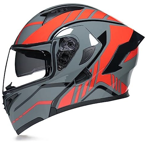 Motorradhelm Integralhelm Für Frauen Männer ECE-Zertifizierun Integriert Klapphelm Mit Doppelvisier Moped Street Racing Motocross Helm,Erwachsene Flip Vollvisierhelm 6,XXL:63-64CM